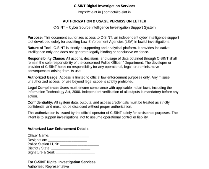 C-SINT Authorization & Usage Permission Letter